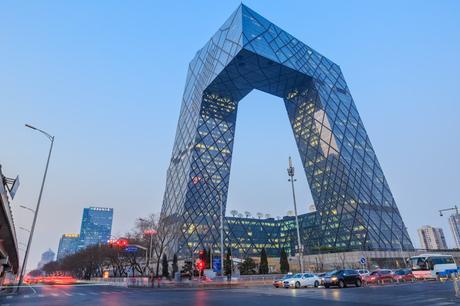 35. The 44-story skyscraper of China's state TV channel, CCTV,  is made of six horizontal and vertical rectangular blocks.