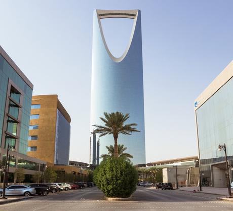 64. The razor-like Kingdom Centre overlooks Riyadh city, Saudi Arabia.