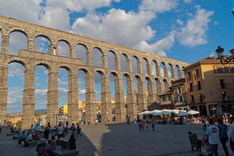 91. The Aqueduct of Segovia in central Spain was built by the Roman Empire in the 1st century and dominates the central square.