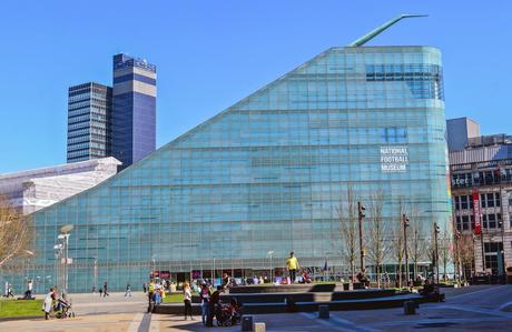 100. The slide-like Urbis building in Manchester, UK, contains a National Football Museum.