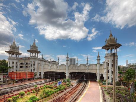 58. Designed by the architect A. B. Hubback, Kuala Lumpur Railway Station's Moorish influence is evident in its ornately decorated domes, arcs, and turrets.