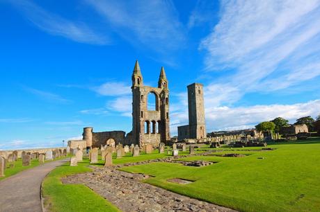 98. The remains of St. Andrew's Cathedral in Scotland provide a haunting setting for a brisk walk.