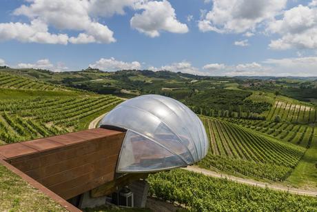 70. This bubble-shaped pod at the Ceratto Winery overlooking the vineyards in Alba, Italy, is designed to resemble a grape.