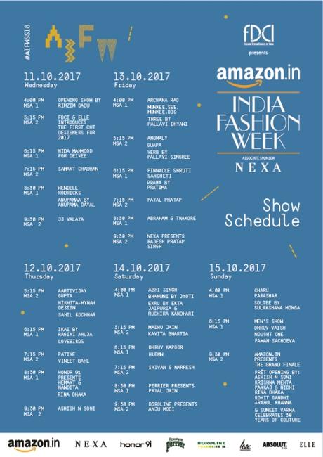 Amazon India Fashion Week Spring Summer 2018 Show Schedule