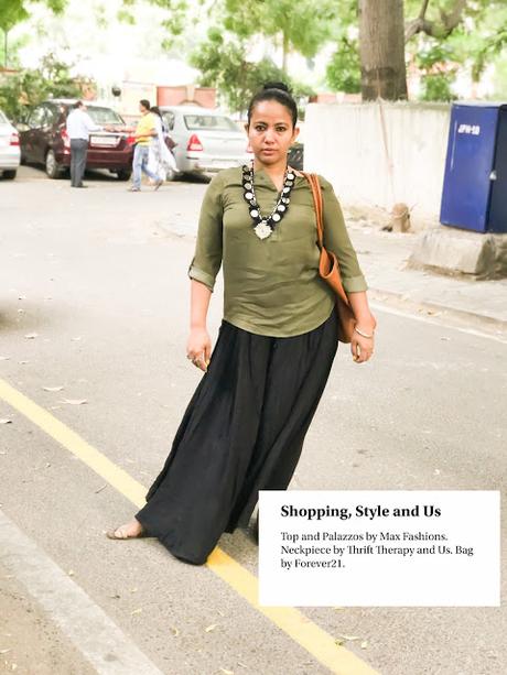 Wearing top and palazzos that look more like a skirt from Max Fashion bought at Max Fashion Store, Mahagun Mall, Vaishali.       An my spcaious handbag from Forever21. 