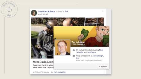 Facebook Author Tag with hover card