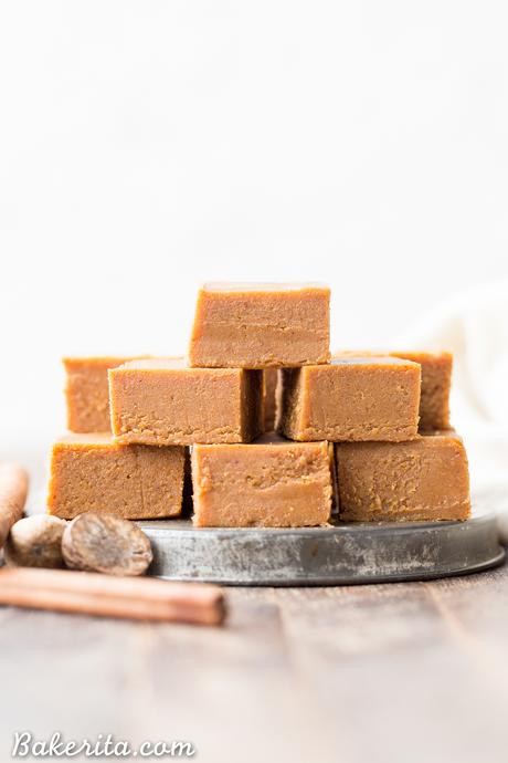 This Pumpkin Spice Fudge is an easy-to-make, no-cooking-necessary treat that melts in your mouth and tastes like fall! With just five ingredients, this homemade fudge couldn't be easier to make.