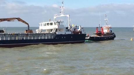 Ship ran aground at Margate ~ misses statue at Kent Sea front !!