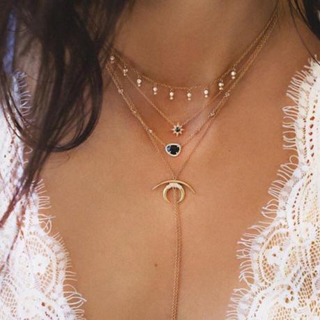 4 Layered Delicate gold necklace with charms, evil eye and round drops.     dark blue gold necklace     summer dark blue jewelry     summer gold jewels     hipster black jewels     tumblr gold jewels     boho gold jewels     hipster gold jewels     summer gold jewelry     summer black necklace     tumblr gold jewelry