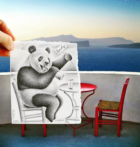 Panda waiting for a friend. Get my Pencil Vs Camera book: http://ift.tt/2kJt8PB 😘 #PencilVsCamera #benheineart #drawing #photography #dessin #photographie #art #creative #book #music #panda #seaside #love #friend #friendship #pencilvscamerabook #omakeb...