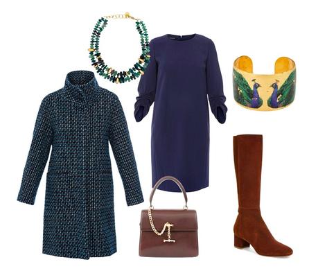 Outfit with dress and tweed coat from Halsbrook. Details at une femme d'un certain age.