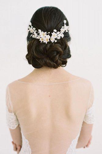 wedding hairstyles bridal dresses illusion dress updo with flowers labellethelabel