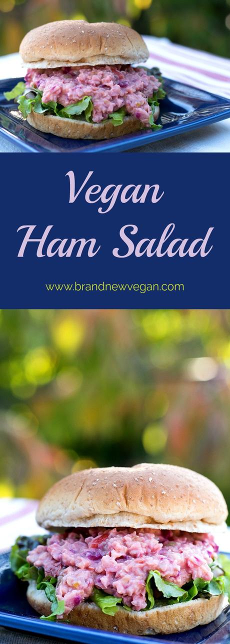 This Vegan Ham Salad is a tasty blend of chickpeas, red bell pepper, pineapple, and beet to replicate my favorite midwestern sandwich spread. 