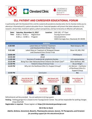 CLL Society, LLS and the Cleveland Clinic Present a Free Patient and Caregiver Educational Forum on Nov. 11 on Chronic Lymphocytic Leukemia