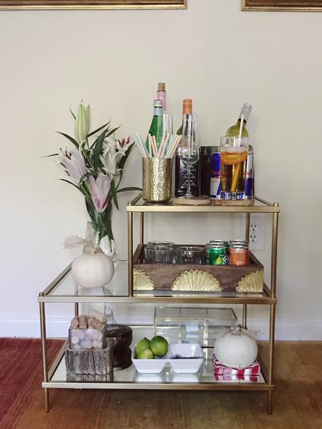 how to style a bar cart, bar cart essentials , holiday prepaeration, thanksgiving party ideas, dining room decor, west elm terrace table, style, lifetstyle blog, myriad musings