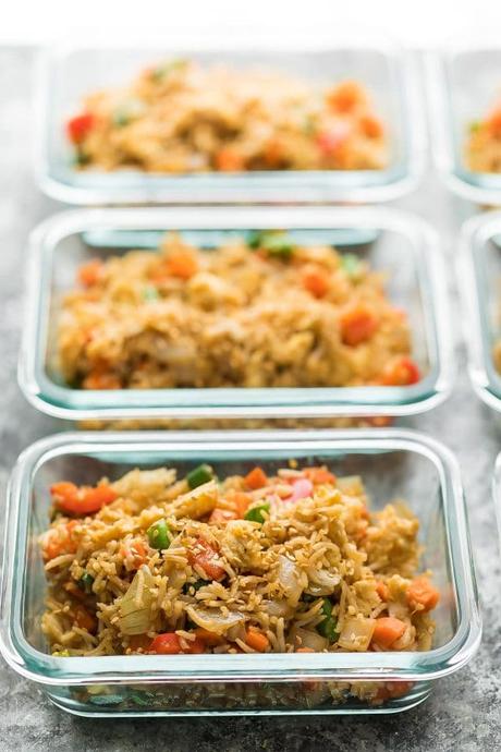Prep a big batch of this meal prep vegetarian fried rice and stash some in the freezer! Perfect for those days when you don't have lunch planned, or for crazy weeknight dinners.