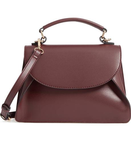 Sole Society faux leather top-handle satchel in merlot. Details at une femme d'un certain age.