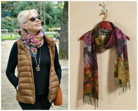 Floral scarves in fall colors. Details at une femme d'un certain age.