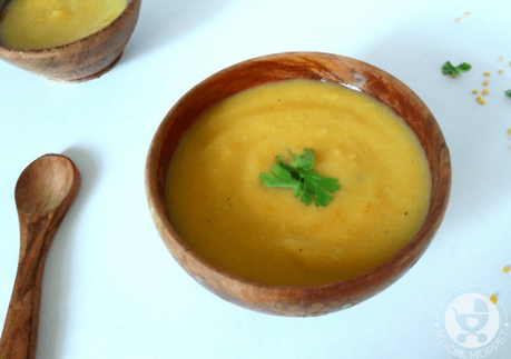 Give your little one this nutritious vegetable moong dal soup that has the protein rich moong along with healthy vegetables, making it perfect for winter!