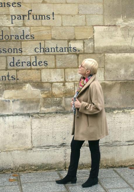 Susan B. wears an agnes b. camel jacket in Paris.