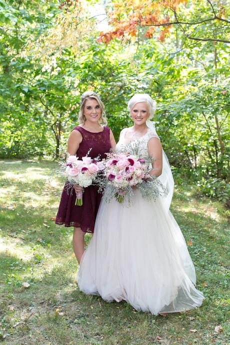 A perfect fall wedding; bordeaux lace bridesmaid dresses 