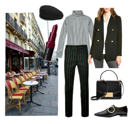 Parisian chic: a modern classic look in black and gray with attention to details.