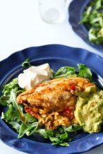 Cheese-filled chicken breast with guacamole