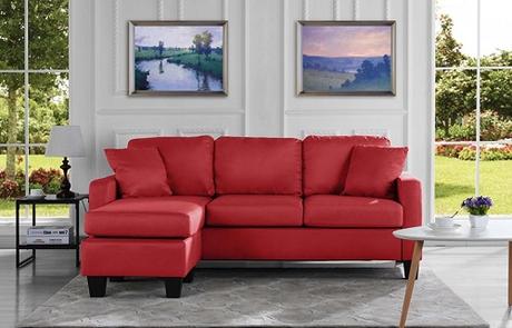 Small Spaces Configurable Sectional Sofa - Modern Linen Fabric Sectional Sofa Red