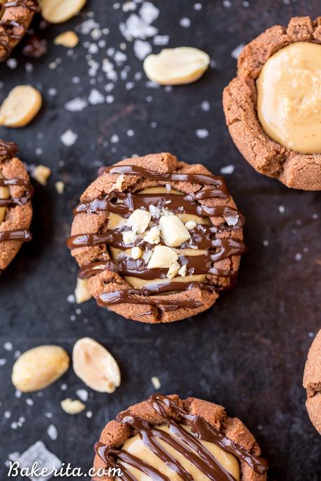 These Chocolate Peanut Butter Tartlets are sure to satisfy your sweet tooth! The chocolate shortbread crust is irresistibly crunchy, with a luscious peanut butter filling. You’d never guess these mini tarts are gluten free, grain free, refined sugar free, and vegan.