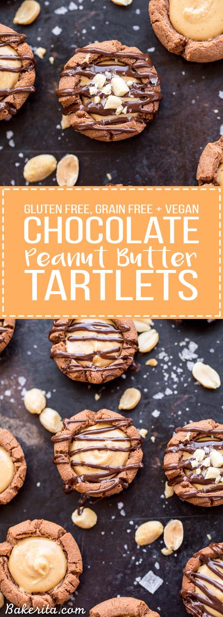 These Chocolate Peanut Butter Tartlets are sure to satisfy your sweet tooth! The chocolate shortbread crust is irresistibly crunchy, with a luscious peanut butter filling. You’d never guess these mini tarts are gluten free, grain free, refined sugar free, and vegan.