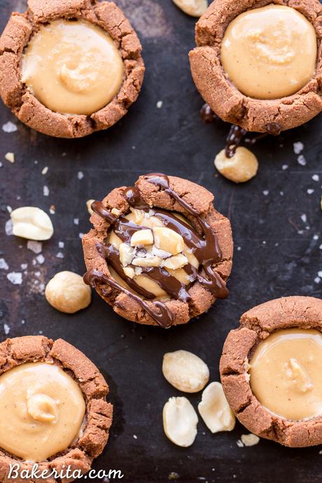 These Chocolate Peanut Butter Tartlets are sure to satisfy your sweet tooth! The chocolate shortbread crust is irresistibly crunchy, with a luscious peanut butter filling. You’d never guess these mini tarts are gluten free, grain free, refined sugar free, and vegan.