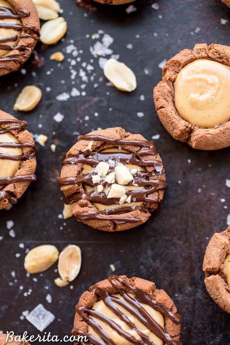 These Chocolate Peanut Butter Tartlets are sure to satisfy your sweet tooth! The chocolate shortbread crust is irresistibly crunchy, with a luscious peanut butter filling. You’d never guess these mini tarts are gluten free, grain free, refined sugar free, and vegan.