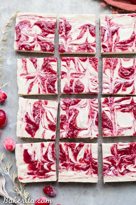 These Vanilla Bean Cranberry Swirl Bars are made with cashews for a smooth and creamy 