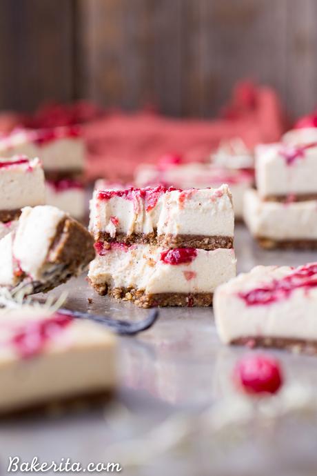 These Vanilla Bean Cranberry Swirl Bars are made with cashews for a smooth and creamy 