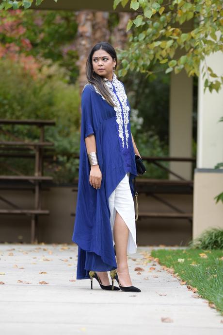 how to remix your wardrobe, indian, desi, dhoti pants outfits, blue long dress, fashion, style, indian, how to wear fusion wear, saumya, myriad musings 