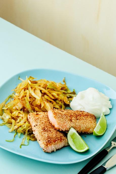 Keto sesame salmon with Thai curry cabbage