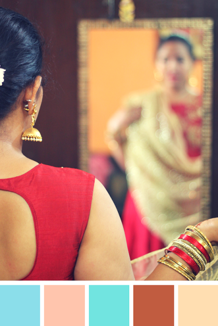 My Karva Chauth 2017 Outfit - A Westside Indo-Western Maroon Dress, Glittery Gold Dupatta, accessorised with Gold Jhumkas and Red and golden banglestopped with a bun squeezed with a mogra (jasmine) gajra (flower garland)