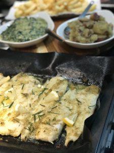 Grilled Fish & Creamy Spinach