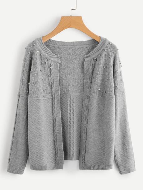 Pearl Beading Cable Knit Cardigan