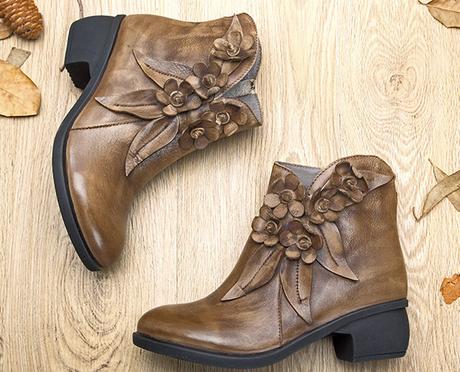 Handmade Genuine Leather Socofy Boots: So Comfy & Fashion Socofy vintage floral boots