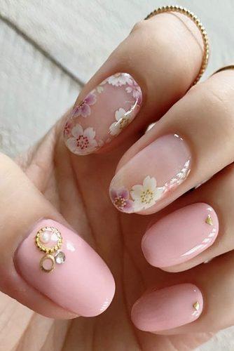 bridal nails pink with flowers and rhinestones stacy nguyen via instagram