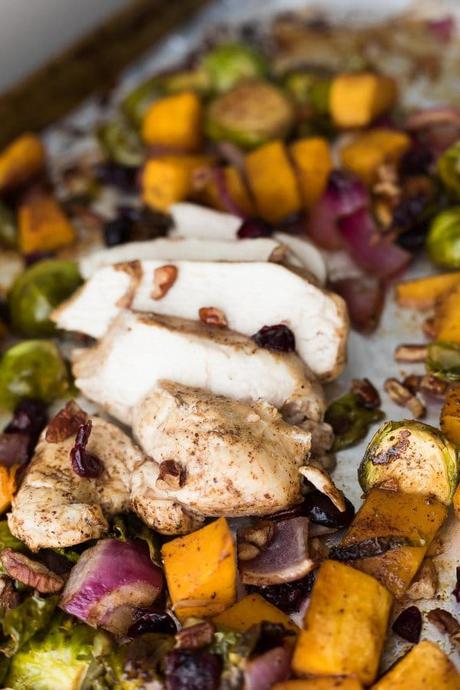 This cranberry balsamic sheet pan chicken has all the flavors of fall and is simple to throw together on a weeknight. You can also prep components ahead and store in the fridge for up to 5 days, making it even easier!