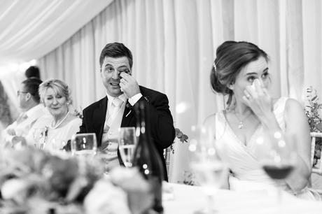 York Wedding photographers couple crying during speeches