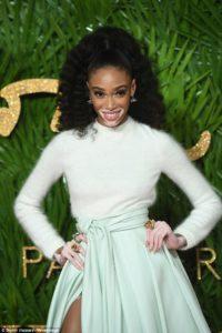 Winnie Harlow High Ponytail & Green Maxi Skirt On The  Red Carpet At The  British Fashion Awards