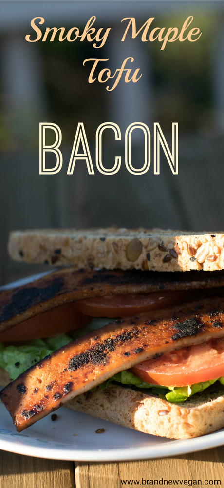 A smoky tofu bacon with just a hint of maple sweetness. Add lettuce, some freshly sliced tomatoes,and a bit of my White Bean Mayo and you got a perfect BLT.