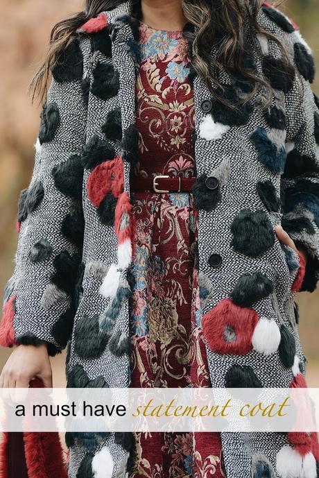 statement fur coat, brocade pink dress, faux fur coat gabrielle union, fashion, winter look, street style, blogger , myriad musings