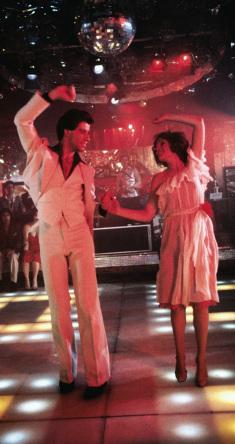 SNFwhite-Gallery2 John Travolta and Karen Lynn Gorney in mid-routine.