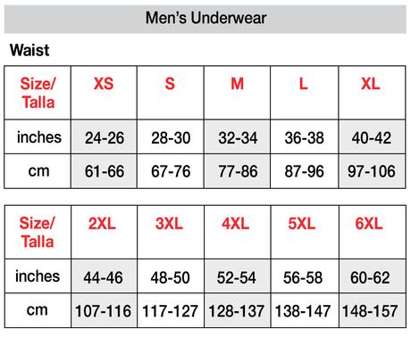 mens underwear size chart