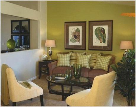 green and brown living room decor
