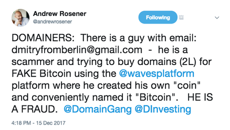 Alert: Domainers be Wary of “Bitcoin” Scammers Alert: Domainers be Wary of “Bitcoin” Scammers